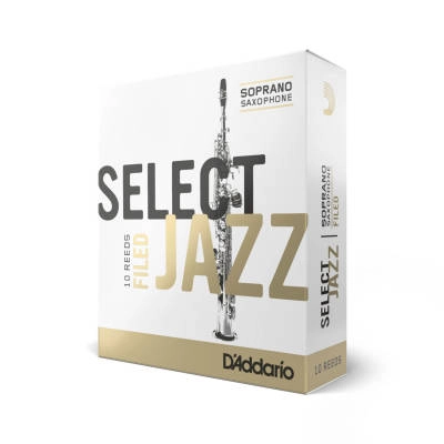 DAddario Woodwinds - Select Jazz Soprano Sax Reeds, Filed, Strength 3 Strength Medium, 10-pack