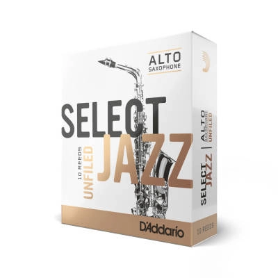 DAddario Woodwinds - Select Jazz Alto Sax Reeds, Unfiled, Strength 2 Strength Hard, 10-pack