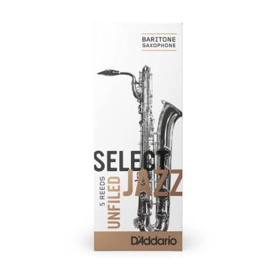 Select Jazz Baritone Sax Reeds, Unfiled, Strength 4 Strength Soft, 5-pack