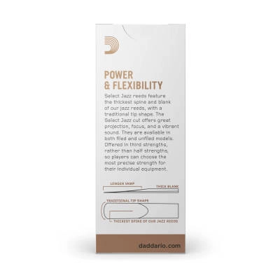 Select Jazz Baritone Sax Reeds, Unfiled, Strength 3 Strength Soft, 5-pack