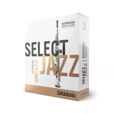 DAddario Woodwinds - Select Jazz Soprano Sax Reeds, Unfiled, Strength 3 Strength Soft, 10-pack