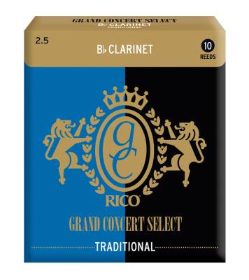 Grand Concert Select Traditional Bb Clarinet Reeds, Strength 2.5, 10-pack