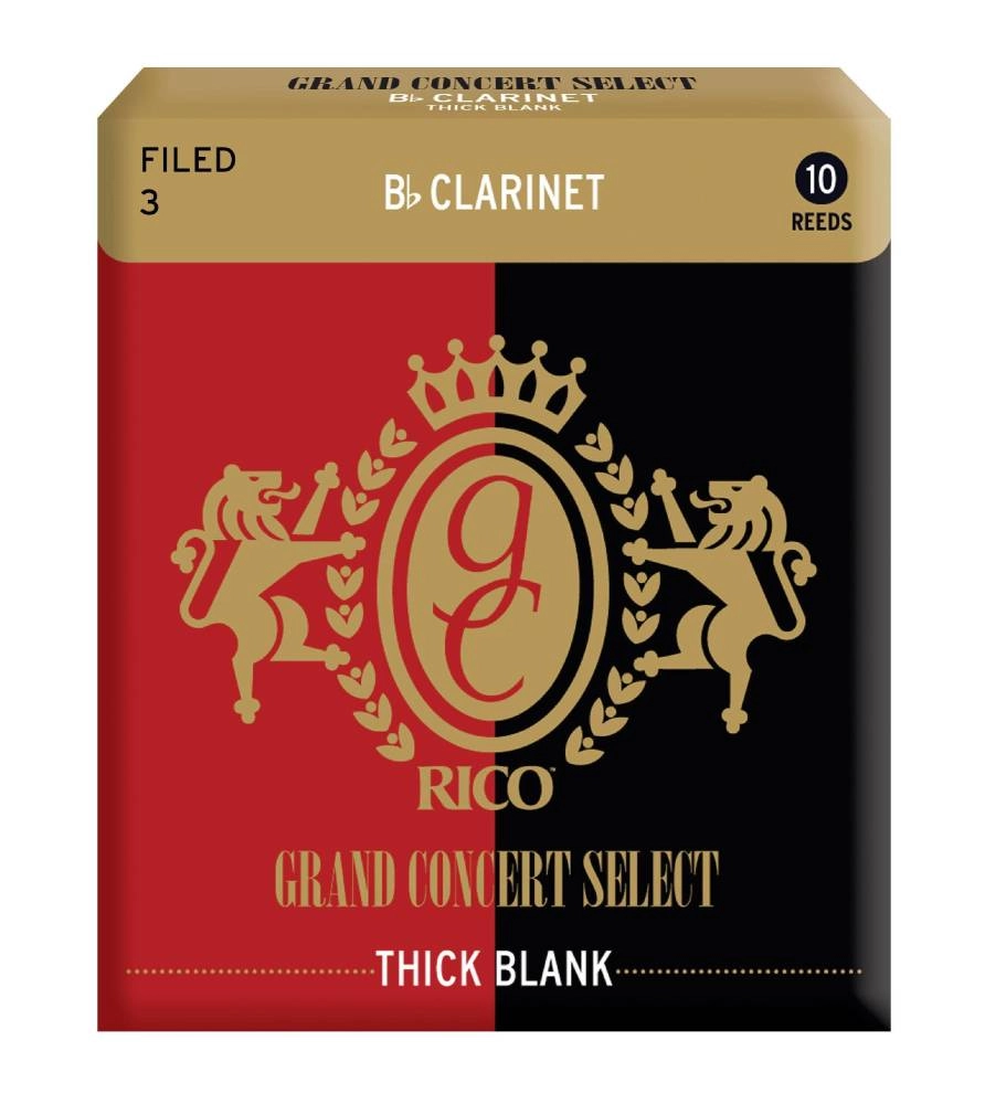 Grand Concert Select Thick Blank Bb Clarinet Reeds, Filed, Strength 3.0, 10-pack