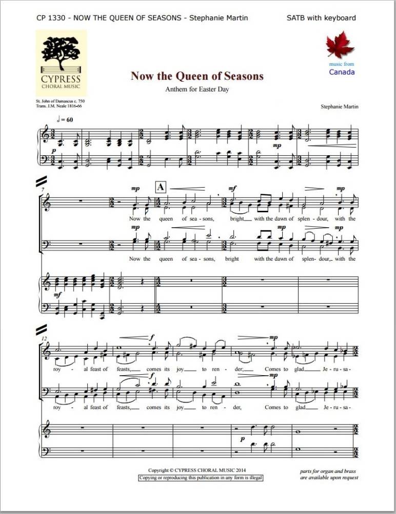 Now the Queen of Seasons - Martin - SATB