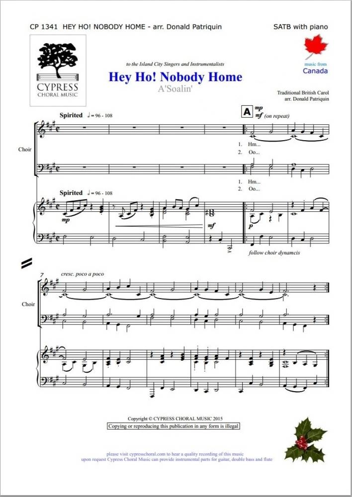 Hey Ho, Nobody Home - Patriquin - SATB