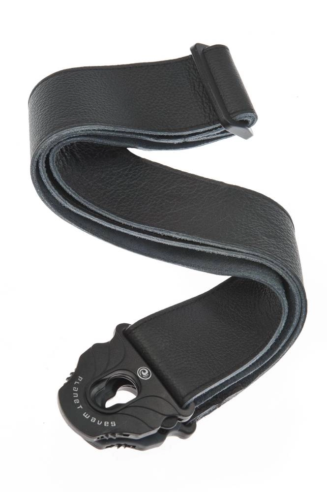 Planet Lock Leather Guitar Strap - Black