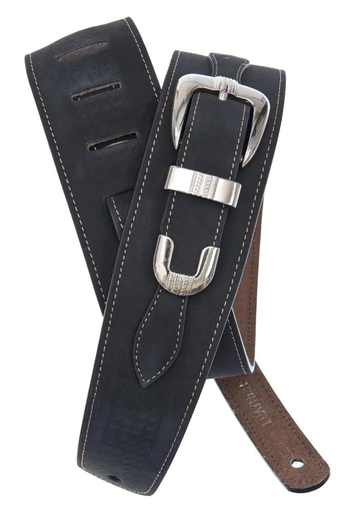 Belt Buckle Leather Guitar Strap, Black