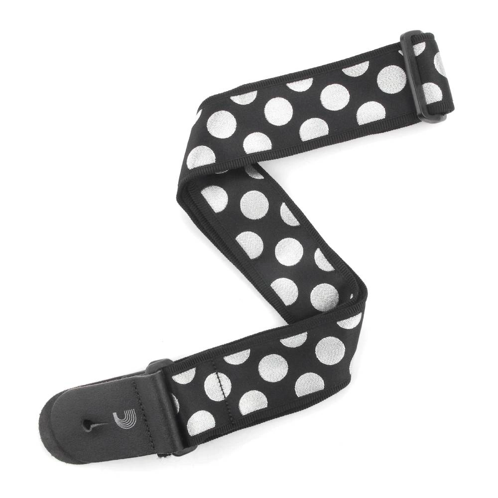 2\' Guitar Strap, Large Polka Dot, - Black with Silver Dots