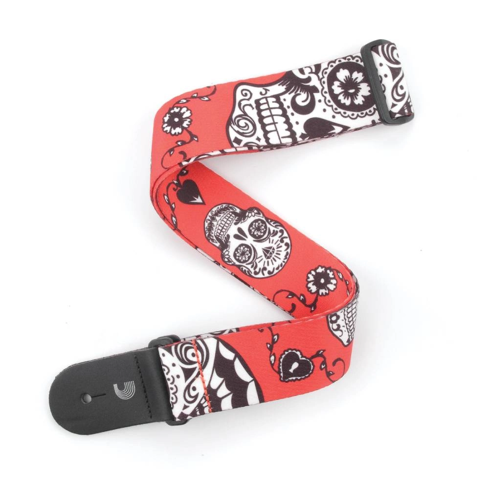 2\' Woven Guitar Straps, Sugar Skulls - Red