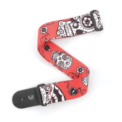 DAddario - 2 Woven Guitar Straps, Sugar Skulls - Red