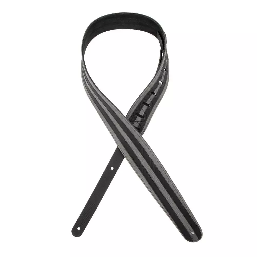 2.5\' Leather Guitar Strap, Racing Stripes - Grey w/ Black Stripes by D\'Addario
