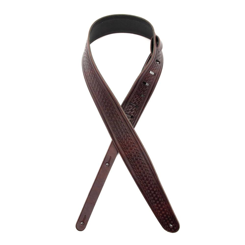 2.5\' Leather Guitar Strap, Embossed Weave - Brown, by D\'Addario