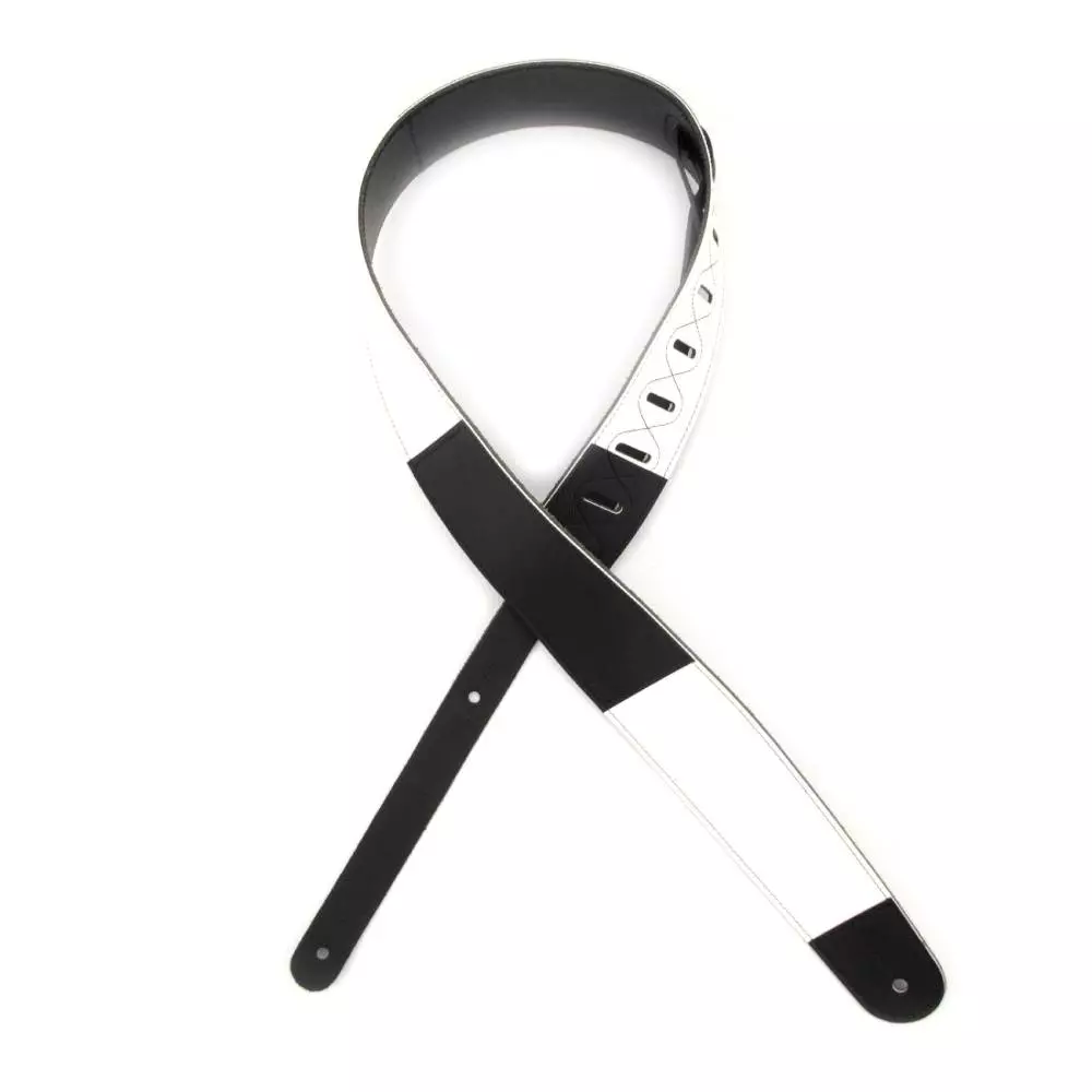 2.5\' Leather Guitar Strap, Horizontal Stripe - Black and White, by D\'Addario
