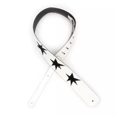 2.5\' Leather Guitar Strap, Star Icon Patches - White w/ Black, by D\'Addario