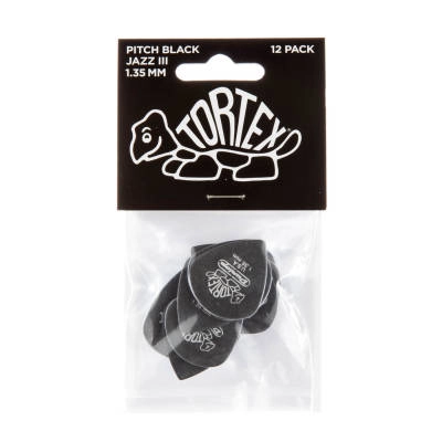 Tortex Pitch Black Jazz III Guitar Picks (12 Pack) - 1.35mm