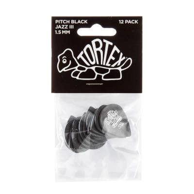 Tortex Pitch Black Jazz III Guitar Picks (12 Pack) - 1.5mm