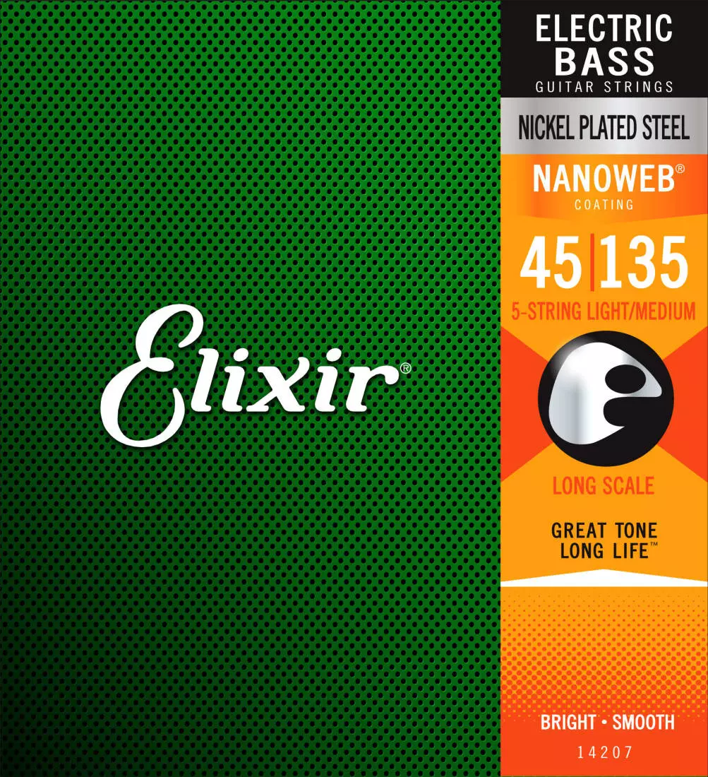 NANOWEB 5-String Long Scale Electric Bass Strings - Light/Med 45-135