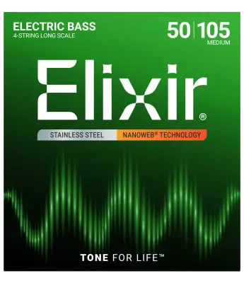 Stainless Steel 4-String Bass Strings w NANOWEB Technology, Long Scale, Medium (.050-.105)