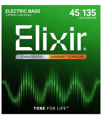 Stainless Steel 5-String Bass Strings w NANOWEB Technology, Long Scale, Light/Medium (.045-.135)