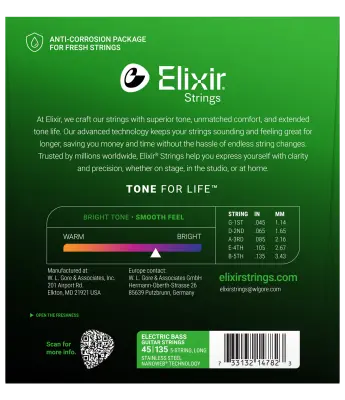 Stainless Steel 5-String Bass Strings w NANOWEB Technology, Long Scale, Light/Medium (.045-.135)