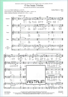 Astrum Music Publications - O lux beata Trinitas - St. Ambrose/Makor - SATB divisi