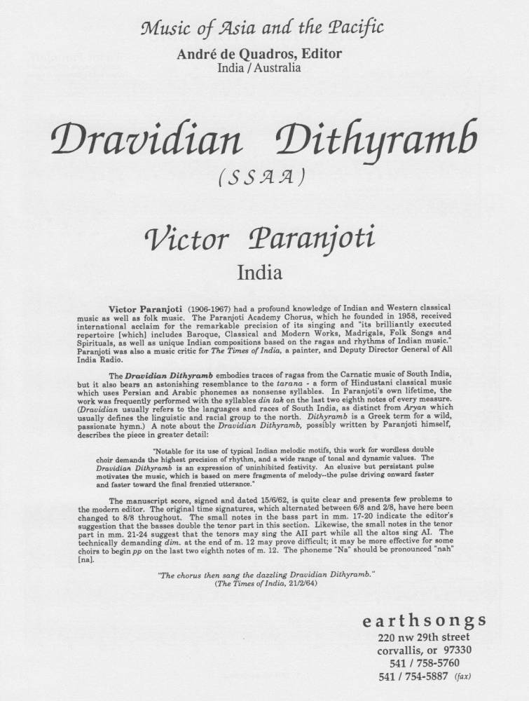 Dravidian Dithyramb - Paranjoti - SSAA