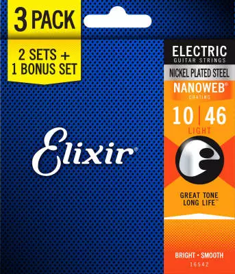 Light Nanoweb Electric Guitar Strings 10-46 - 3 Pack