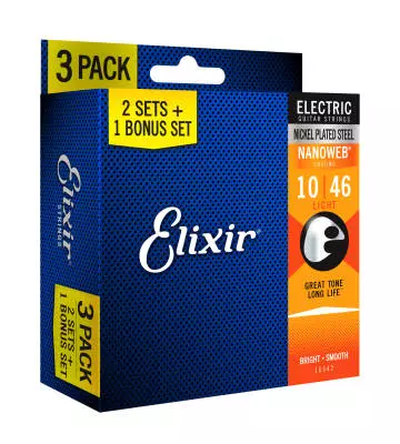 Light Nanoweb Electric Guitar Strings 10-46 - 3 Pack
