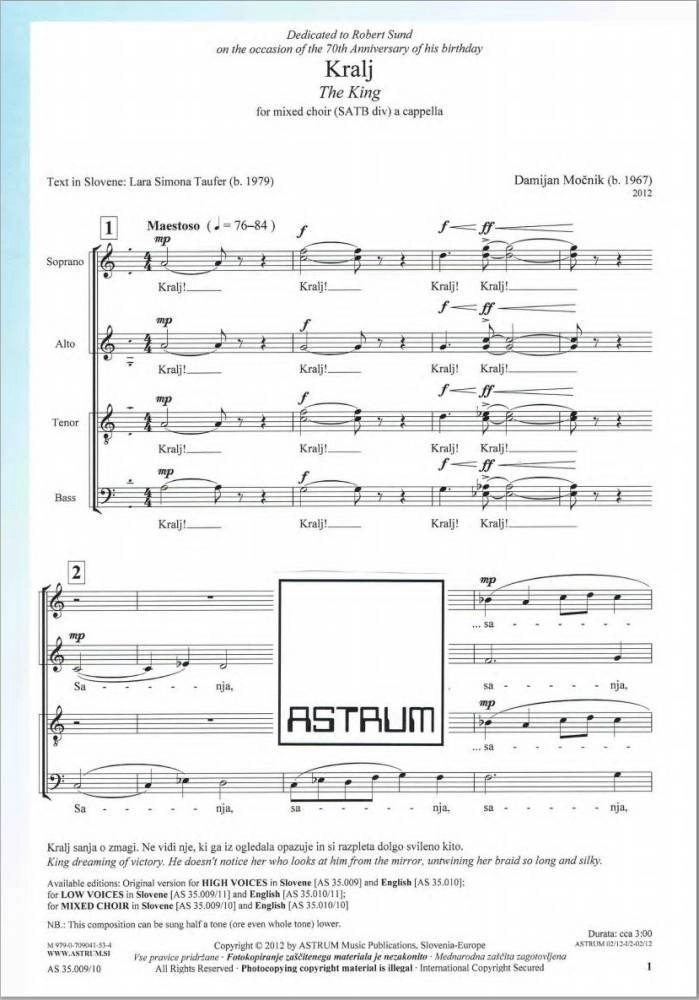 Kralj (The King) - Taufer/Mocnik - SATB