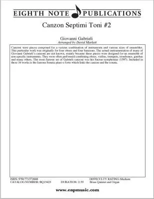 Canzon Septimi Toni #2 - Gabrieli/Marlatt - Brass Quintet/Organ