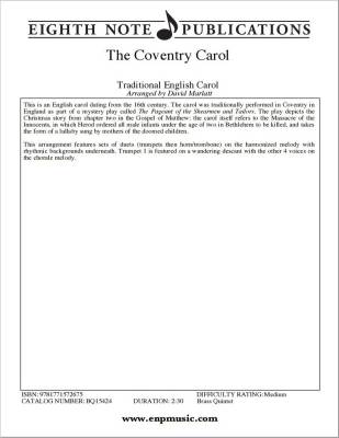 The Coventry Carol - Traditional/Marlatt - Brass Quintet