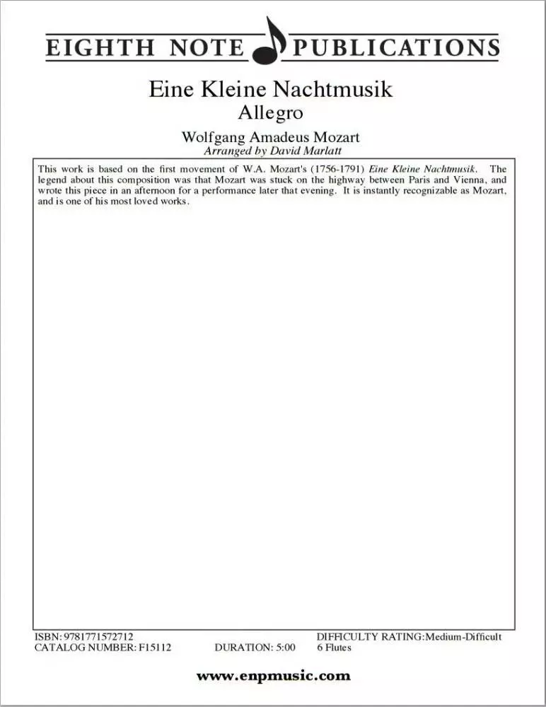 Eine Kleine Nachtmusik - Allegro - Mozart/Marlatt - 6 Flutes