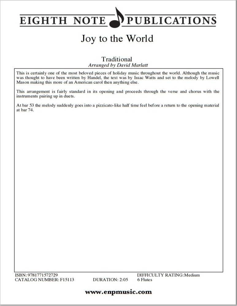 Joy to the World - Traditional/Marlatt - 6 Flutes