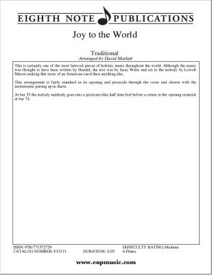 Eighth Note Publications - Joy to the World - Traditionnel/Marlatt - 6 fltes