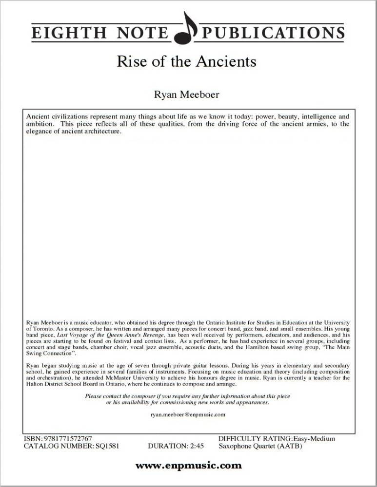 Rise of the Ancients - Meeboer - Saxophone Quartet