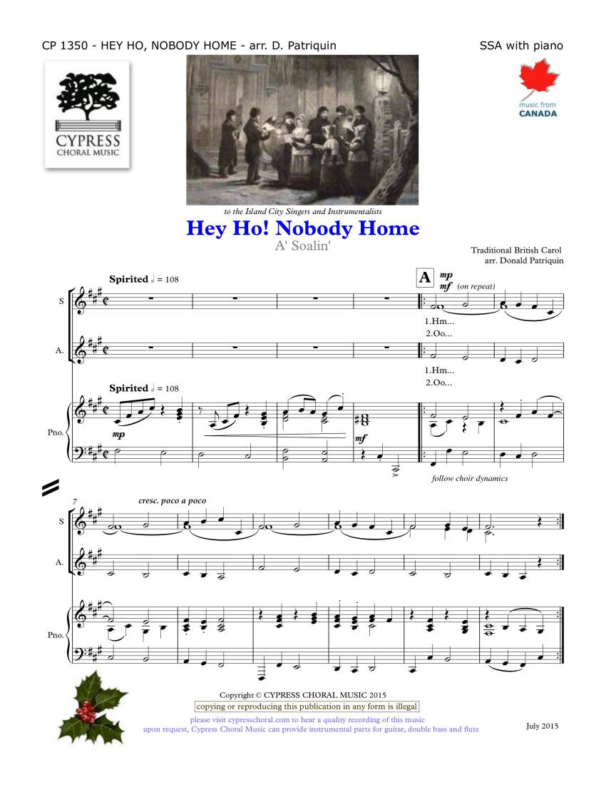 Hey Ho, Nobody Home - British Carol/Patriquin - SSA