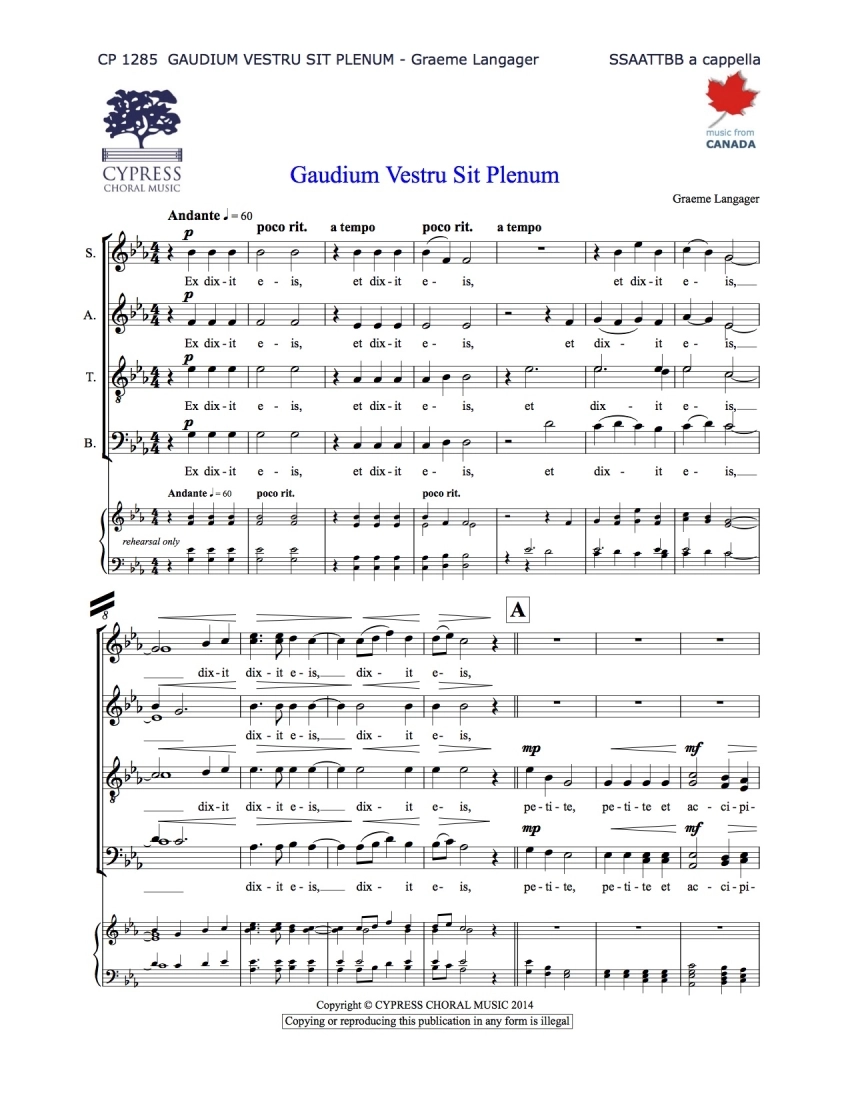 Gaudium Vestrum Sit Plenum - Langager - SATB