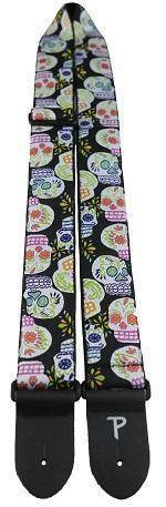 2\'\' Jacquard Guitar Strap with Leather Ends - Sugar Skulls