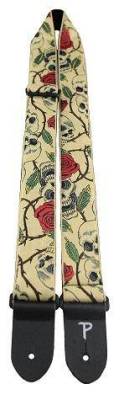 2\'\' Jacquard Guitar Strap with Leather Ends - Skulls and Roses