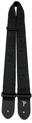 2\'\' Jacquard Guitar Strap with Leather Ends - Black Deco Diamond