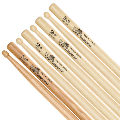 Los Cabos Drumsticks - 5A 4-Pack of Sticks - 1x Red Hickory pair, 3x White Hickory Pairs