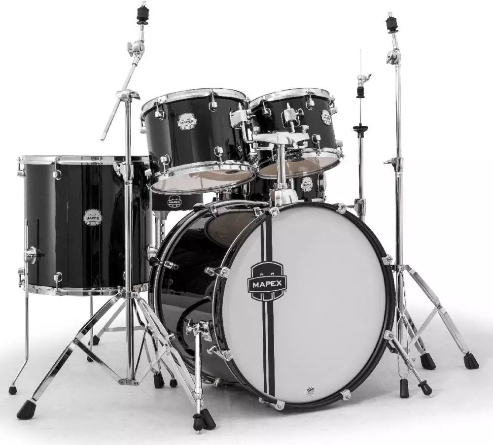 Voyager 5 Piece Rock Drum Set 22,10,12,16,SD w/ Hardware,Throne - Black