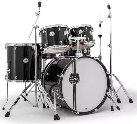 Voyager 5 Piece Rock Drum Set 22,10,12,16,SD w/ Hardware,Throne - Black