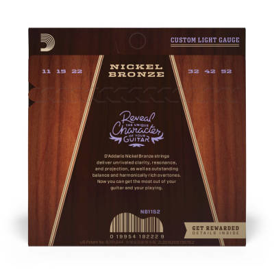 Nickel Bronze Acoustic Guitar Strings, Custom Light, 11-52
