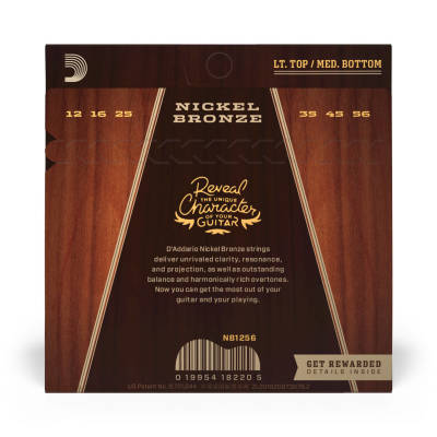 Nickel Bronze Acoustic Guitar Strings, Light Top / Med Bottom, 12-56
