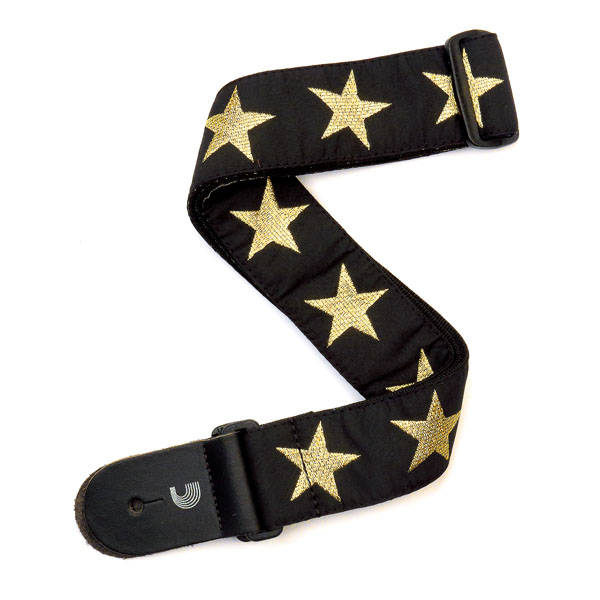 2\'\' Woven Guitar Strap, Gold Star