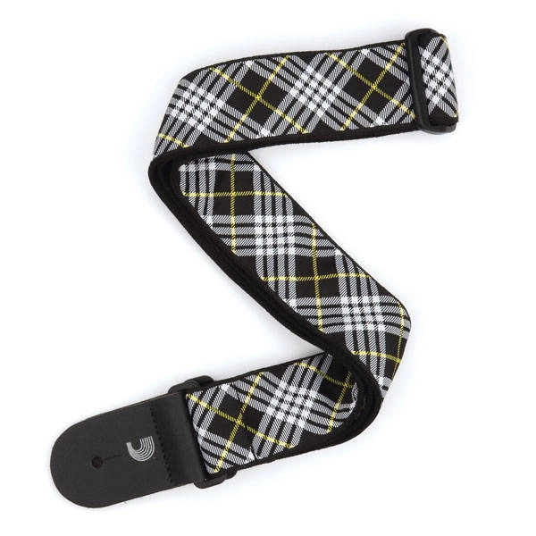 2\'\' Woven Guitar Strap, Tartan - Black, White & Yellow