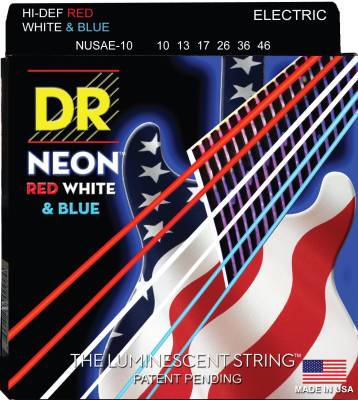 Coated Nickel Electric Guitar Strings, Medium, 10-46, NEON Hi-Def Red White & Blue
