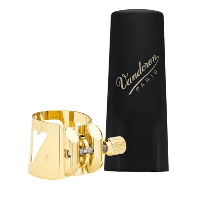 Vandoren - Optimum V16 Baritone Saxophone Gold Gilded Ligature and Plastic Cap