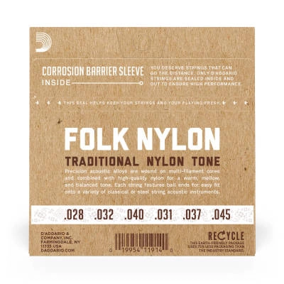 EJ32C Folk Nylon Ball End Classical Strings - Silver Wound/Clear Nylon